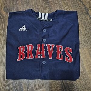 Adidas Atlanta Braves Baseball Jersey Kids Size M (12) Navy Shirt